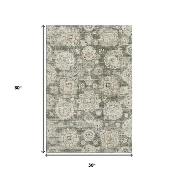 3' X 5' Taupe And Beige Floral Washable Area Rug With UV Protection