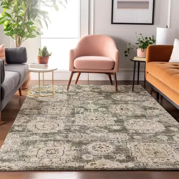 5' X 8' Taupe And Beige Floral Washable Area Rug With UV Protection