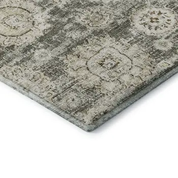 5' X 8' Taupe And Beige Floral Washable Area Rug With UV Protection