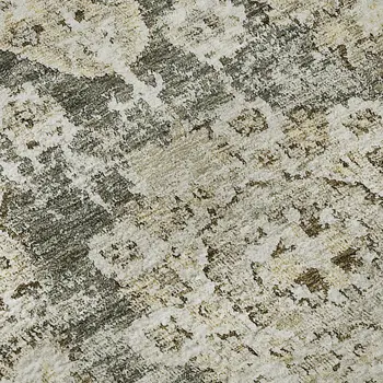 8' Taupe And Beige Floral Washable Round Rug With UV Protection