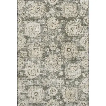 8' X 10' Taupe And Beige Floral Washable Area Rug With UV Protection