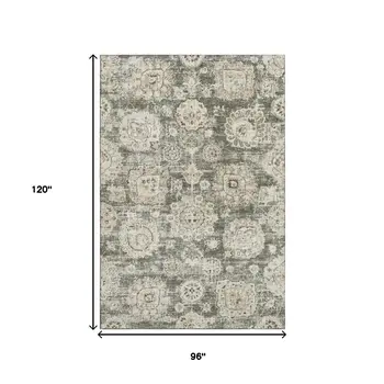 8' X 10' Taupe And Beige Floral Washable Area Rug With UV Protection