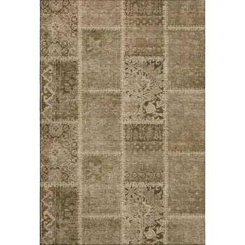 8' X 10' Brown And Beige Patchwork Washable Area Rug With UV Protection
