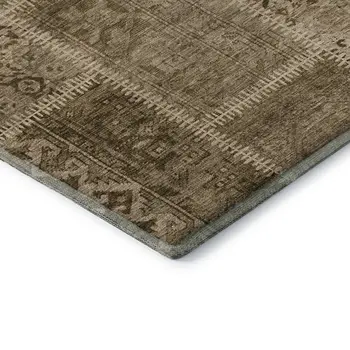 8' X 10' Brown And Beige Patchwork Washable Area Rug With UV Protection