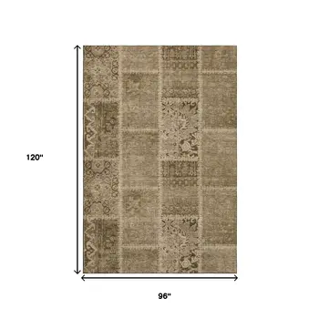 8' X 10' Brown And Beige Patchwork Washable Area Rug With UV Protection