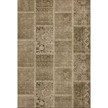 8' X 10' Brown And Beige Patchwork Washable Area Rug With UV Protection