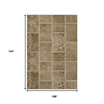 9' X 12' Brown And Beige Patchwork Washable Area Rug With UV Protection