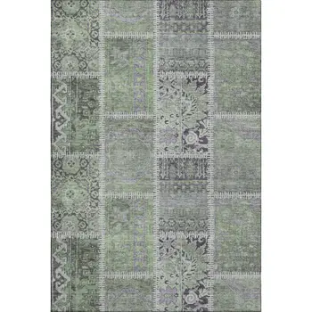 5' X 8' Green And Purple Patchwork Washable Area Rug With UV Protection