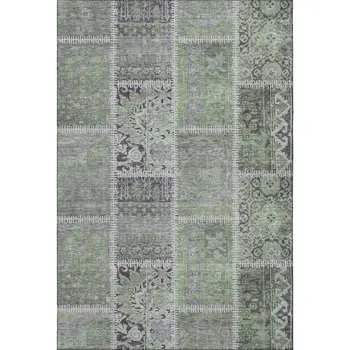 5' X 8' Green And Purple Patchwork Washable Area Rug With UV Protection