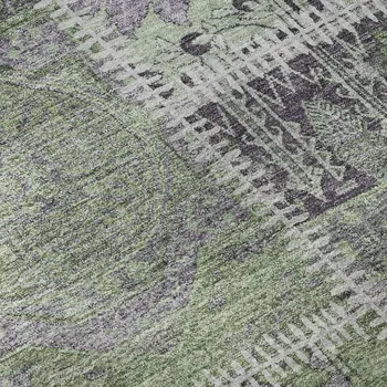8' X 10' Green And Purple Patchwork Washable Area Rug With UV Protection