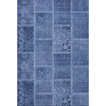 3' X 5' Navy Blue And Ivory Patchwork Washable Area Rug With UV Protection