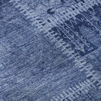 3' X 5' Navy Blue And Ivory Patchwork Washable Area Rug With UV Protection