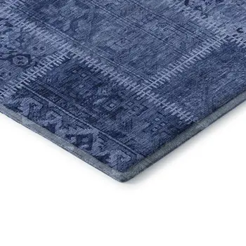 5' X 8' Navy Blue And Ivory Patchwork Washable Area Rug With UV Protection