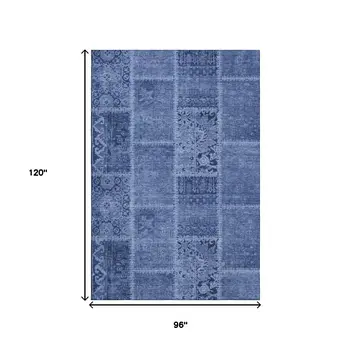 8' X 10' Navy Blue And Ivory Patchwork Washable Area Rug With UV Protection