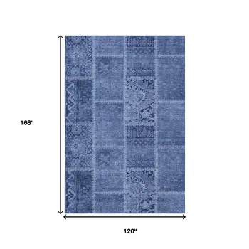 10' X 14' Navy Blue And Ivory Patchwork Washable Area Rug With UV Protection
