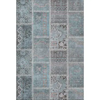3' X 5' Teal And Beige Patchwork Washable Area Rug With UV Protection