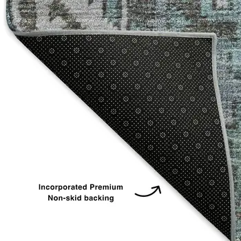 3' X 5' Teal And Beige Patchwork Washable Area Rug With UV Protection