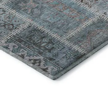 3' X 5' Teal And Beige Patchwork Washable Area Rug With UV Protection