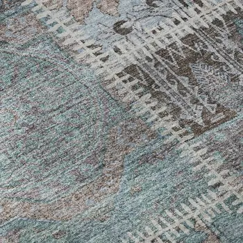 3' X 5' Teal And Beige Patchwork Washable Area Rug With UV Protection