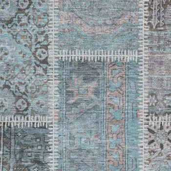 3' X 5' Teal And Beige Patchwork Washable Area Rug With UV Protection