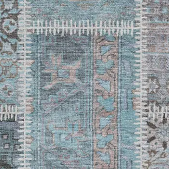 8' X 10' Teal And Beige Patchwork Washable Area Rug With UV Protection