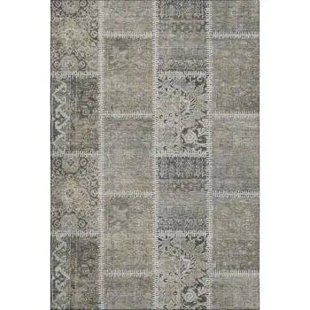 3' X 5' Taupe And Ivory Patchwork Washable Area Rug With UV Protection