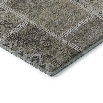 8' Taupe And Ivory Patchwork Washable Round Rug With UV Protection