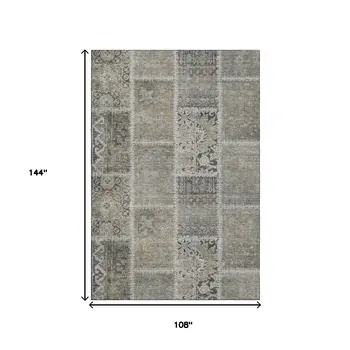 9' X 12' Taupe And Ivory Patchwork Washable Area Rug With UV Protection