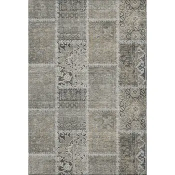 10' X 14' Taupe And Ivory Patchwork Washable Area Rug With UV Protection