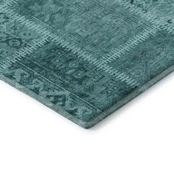 3' X 5' Turquoise And Aqua Patchwork Washable Area Rug With UV Protection