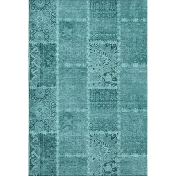 9' X 12' Turquoise And Aqua Patchwork Washable Area Rug With UV Protection