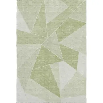 8' X 10' Artichoke Green And Ivory Geometric Washable Area Rug With UV Protection