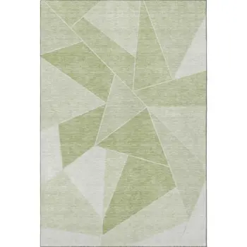 8' X 10' Artichoke Green And Ivory Geometric Washable Area Rug With UV Protection