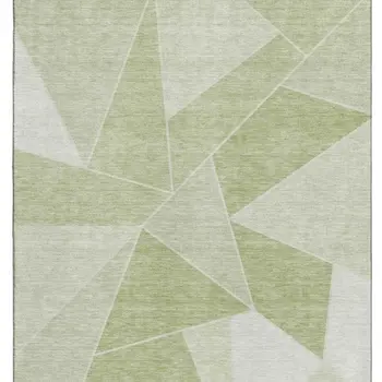 9' X 12' Artichoke Green And Ivory Geometric Washable Area Rug With UV Protection