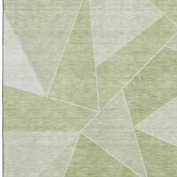 10' X 14' Artichoke Green And Ivory Geometric Washable Area Rug With UV Protection