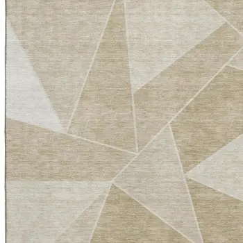 5' X 8' Beige And Ivory Geometric Washable Area Rug With UV Protection