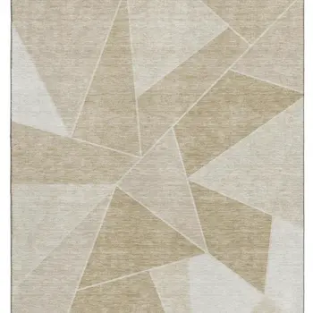 5' X 8' Beige And Ivory Geometric Washable Area Rug With UV Protection