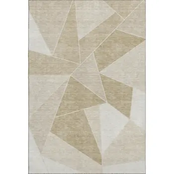 10' X 14' Beige And Ivory Geometric Washable Area Rug With UV Protection