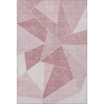 3' X 5' Blush And Ivory Geometric Washable Area Rug With UV Protection