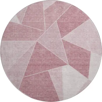 8' Blush And Ivory Geometric Washable Round Rug With UV Protection