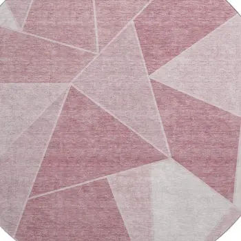 8' Blush And Ivory Geometric Washable Round Rug With UV Protection