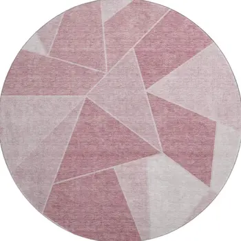 8' Blush And Ivory Geometric Washable Round Rug With UV Protection
