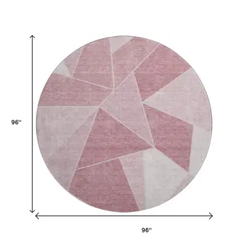 8' Blush And Ivory Geometric Washable Round Rug With UV Protection