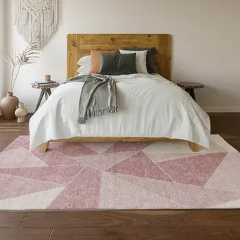 9' X 12' Blush And Ivory Geometric Washable Area Rug With UV Protection