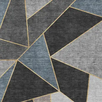 3' X 5' Blue Charcoal And Ivory Geometric Washable Area Rug With UV Protection