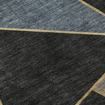 8' X 10' Blue Charcoal And Ivory Geometric Washable Area Rug With UV Protection
