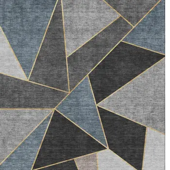 8' X 10' Blue Charcoal And Ivory Geometric Washable Area Rug With UV Protection