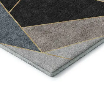 10' X 14' Blue Charcoal And Ivory Geometric Washable Area Rug With UV Protection