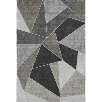 5' X 8' Coffee Charcoal And Ivory Geometric Washable Area Rug With UV Protection