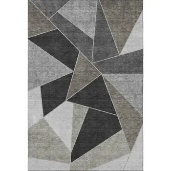8' X 10' Coffee Charcoal And Ivory Geometric Washable Area Rug With UV Protection